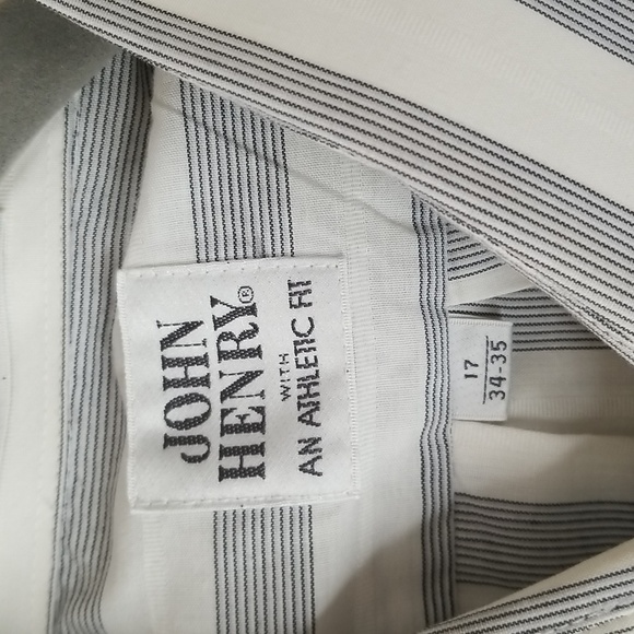 John Henry mens shirt longsleeve button down striped sz 17 34/35 - Picture 2 of 6